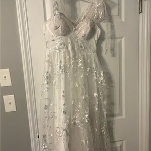 White Floral Embroidered Dress